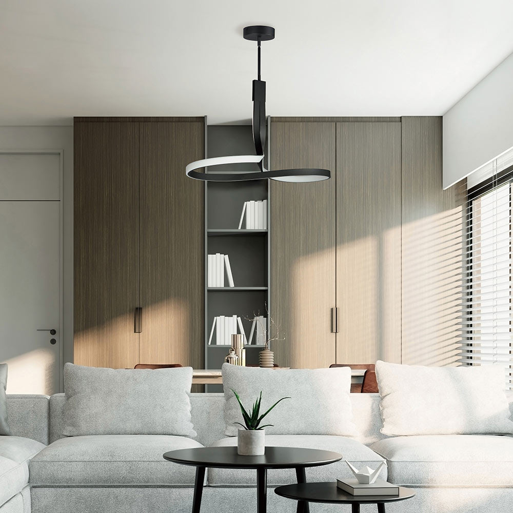 Serpentine LED Single Pendant Light in living room.