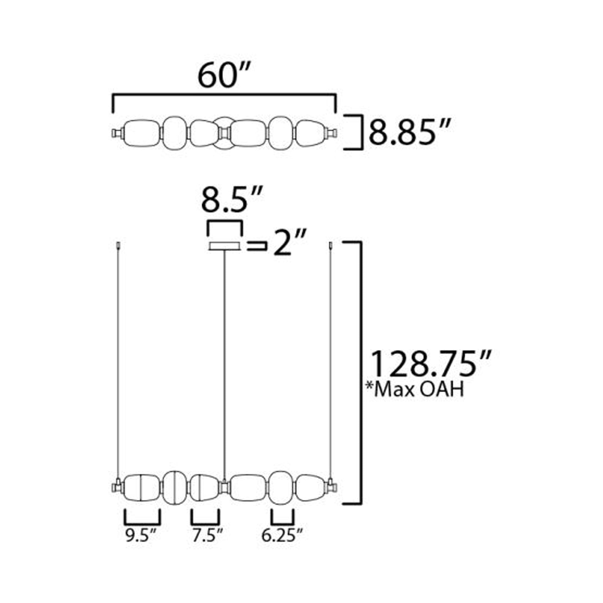 Soji LED Linear Pendant Light - line drawing.