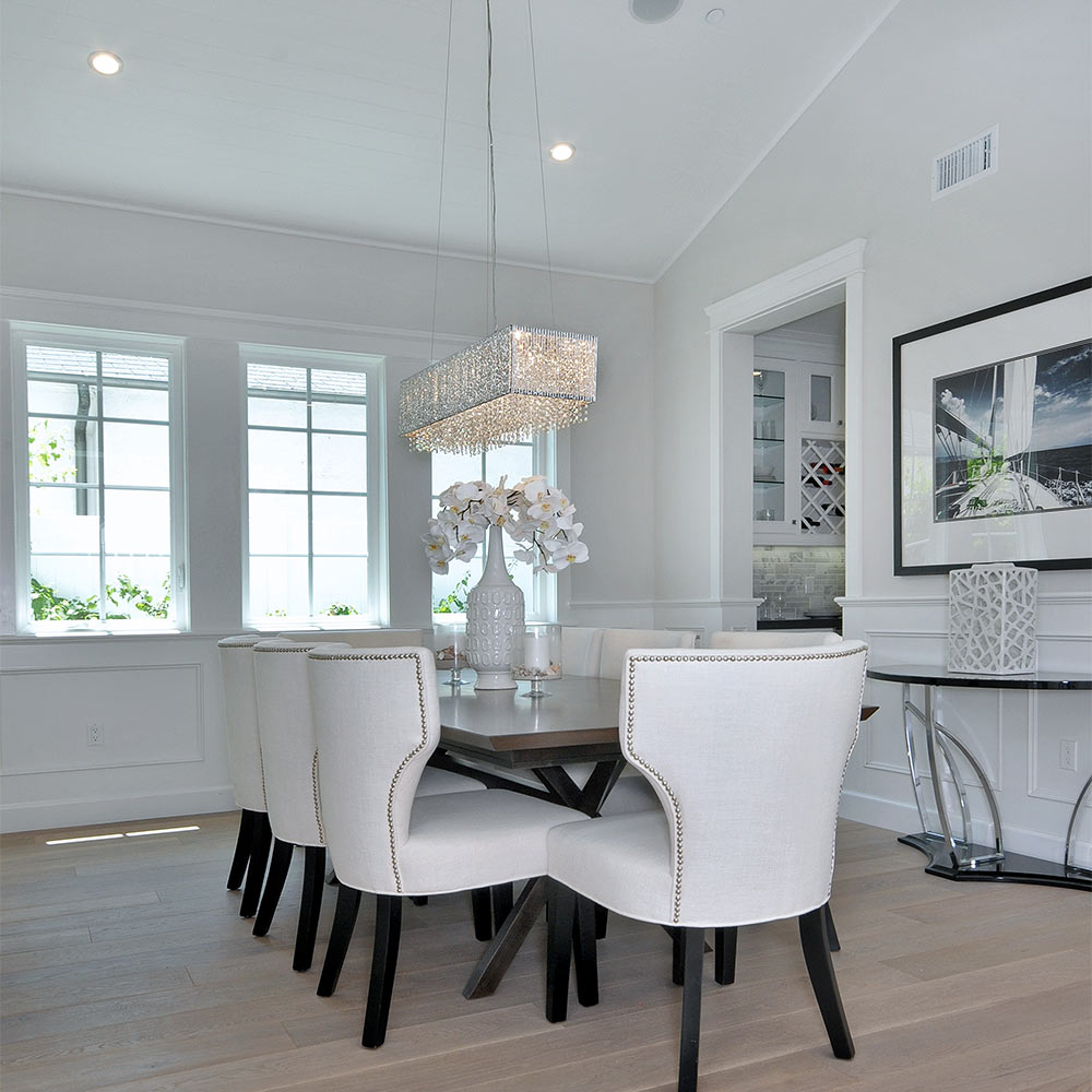 Spiral Linear Pendant Light in dining room.
