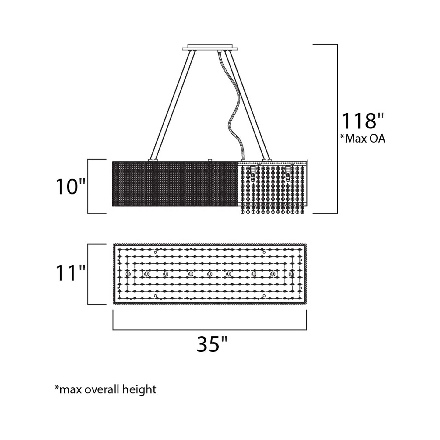 Spiral Linear Pendant Light - line drawing.