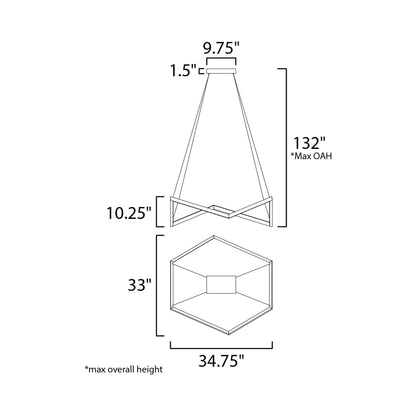 Stealth LED Linear Pendant Light - line drawing.