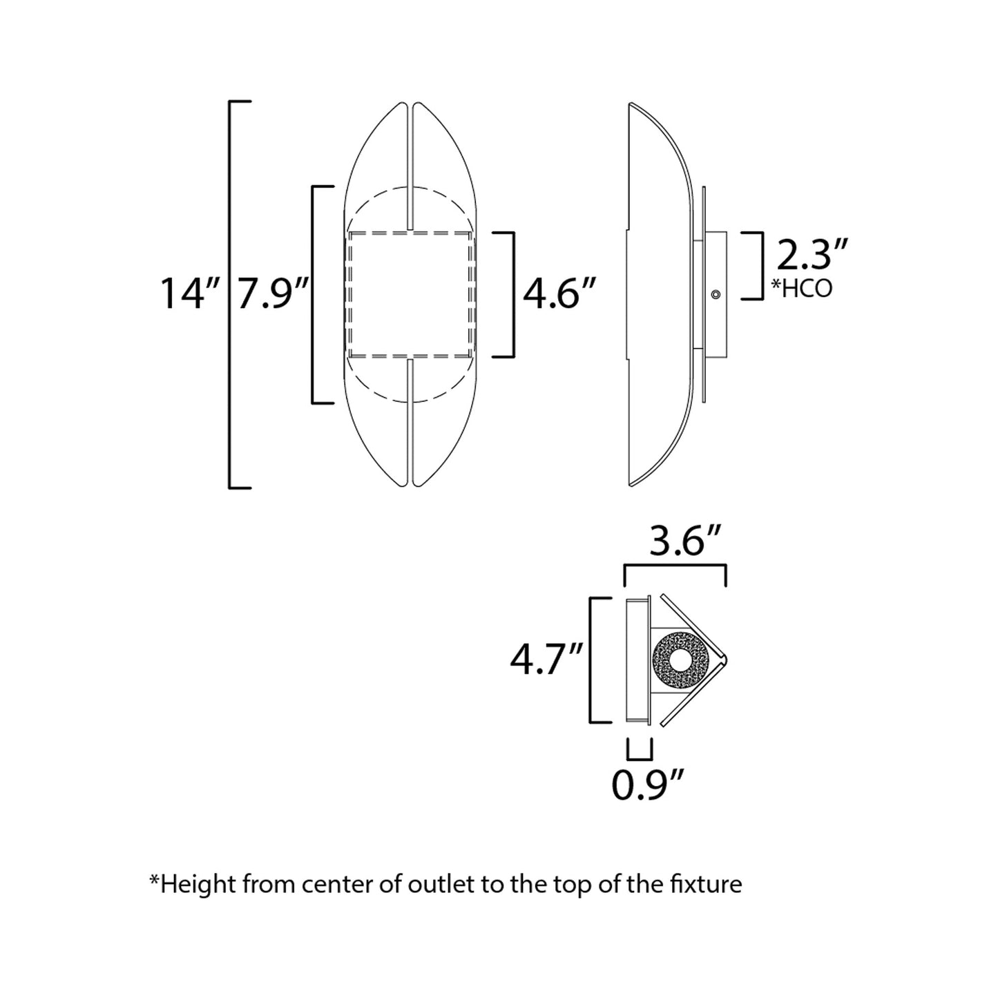 Tectonic Outdoor LED Wall Light - line drawing.