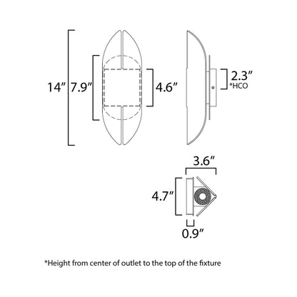 Tectonic Outdoor LED Wall Light - line drawing.