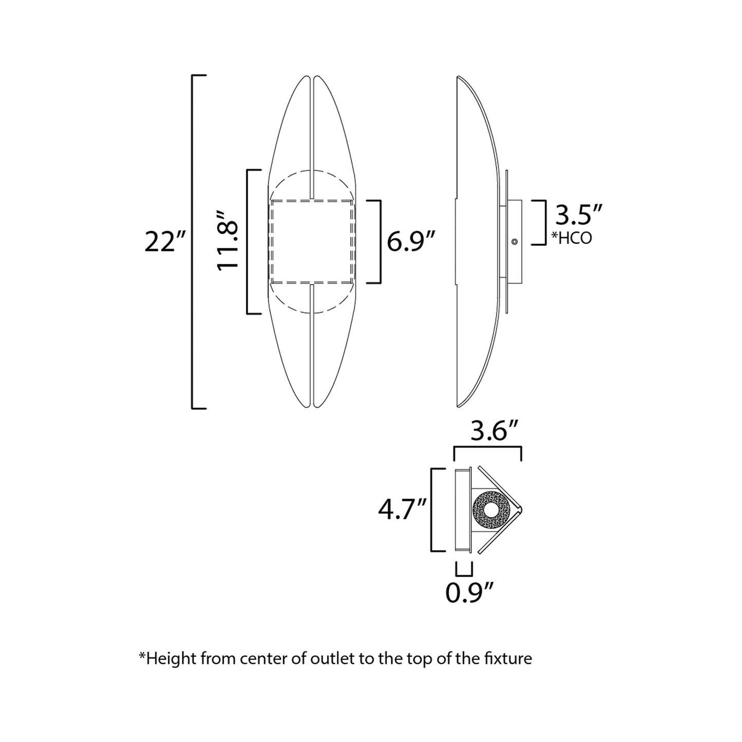 Tectonic Outdoor LED Wall Light - line drawing.