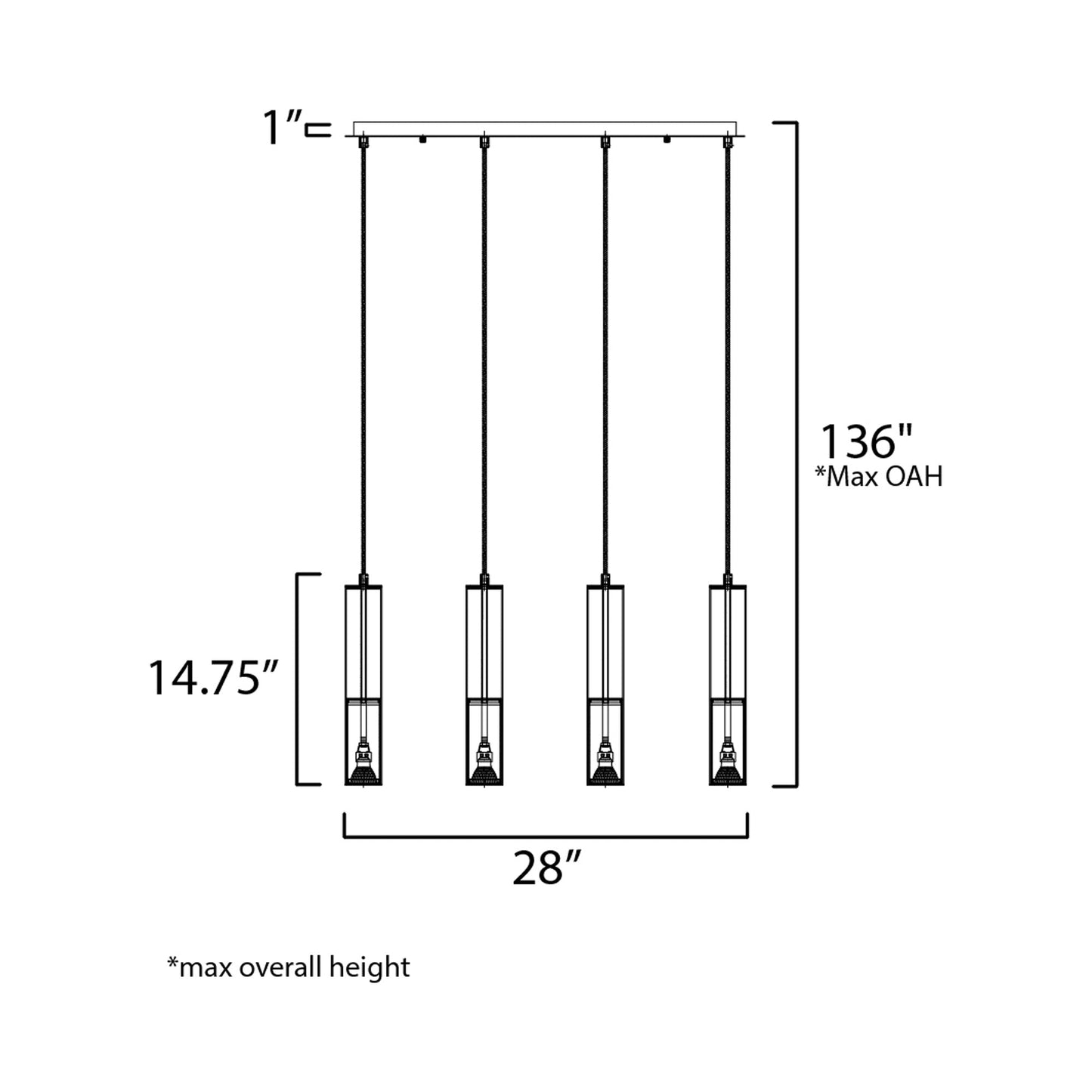 Torch Linear Pendant Light - line drawing.