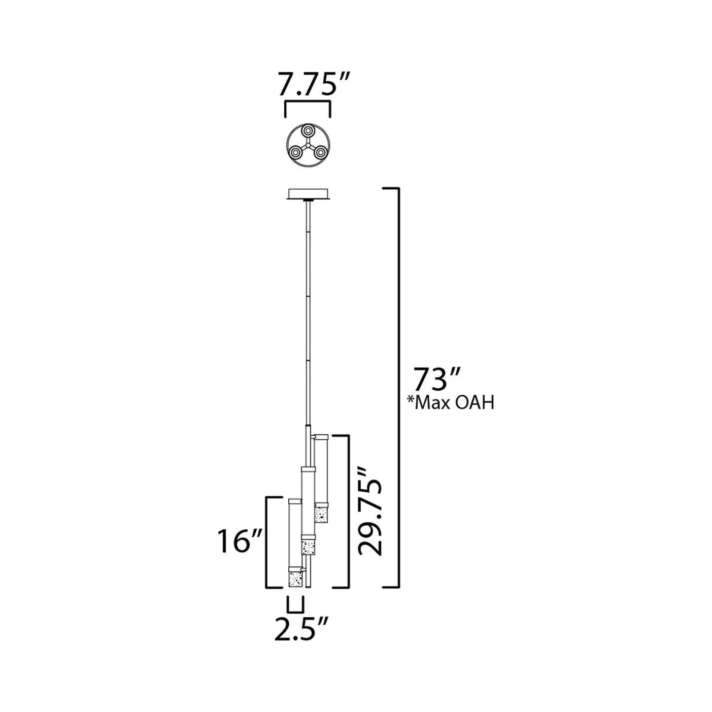 Travertine LED Pendant Light - line drawing.