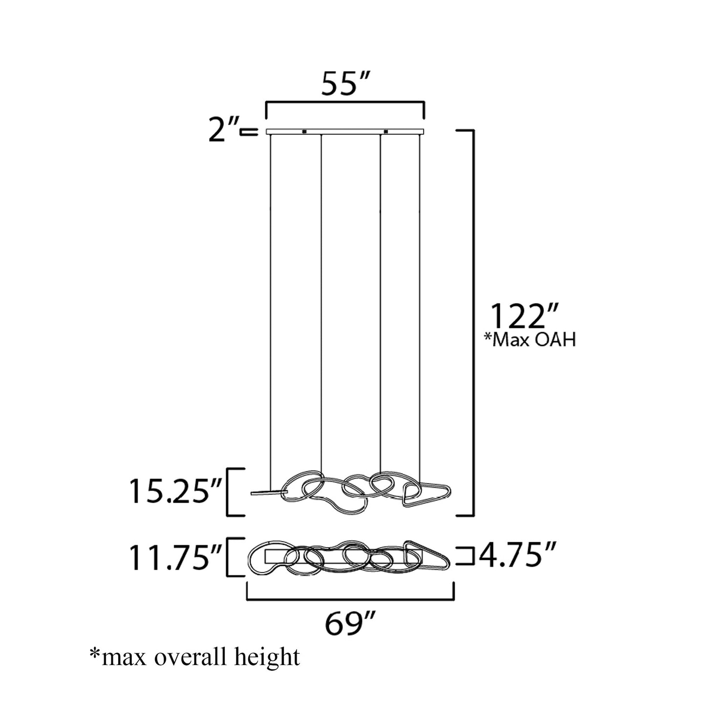 Unity LED Linear Pendant Light - line drawing.
