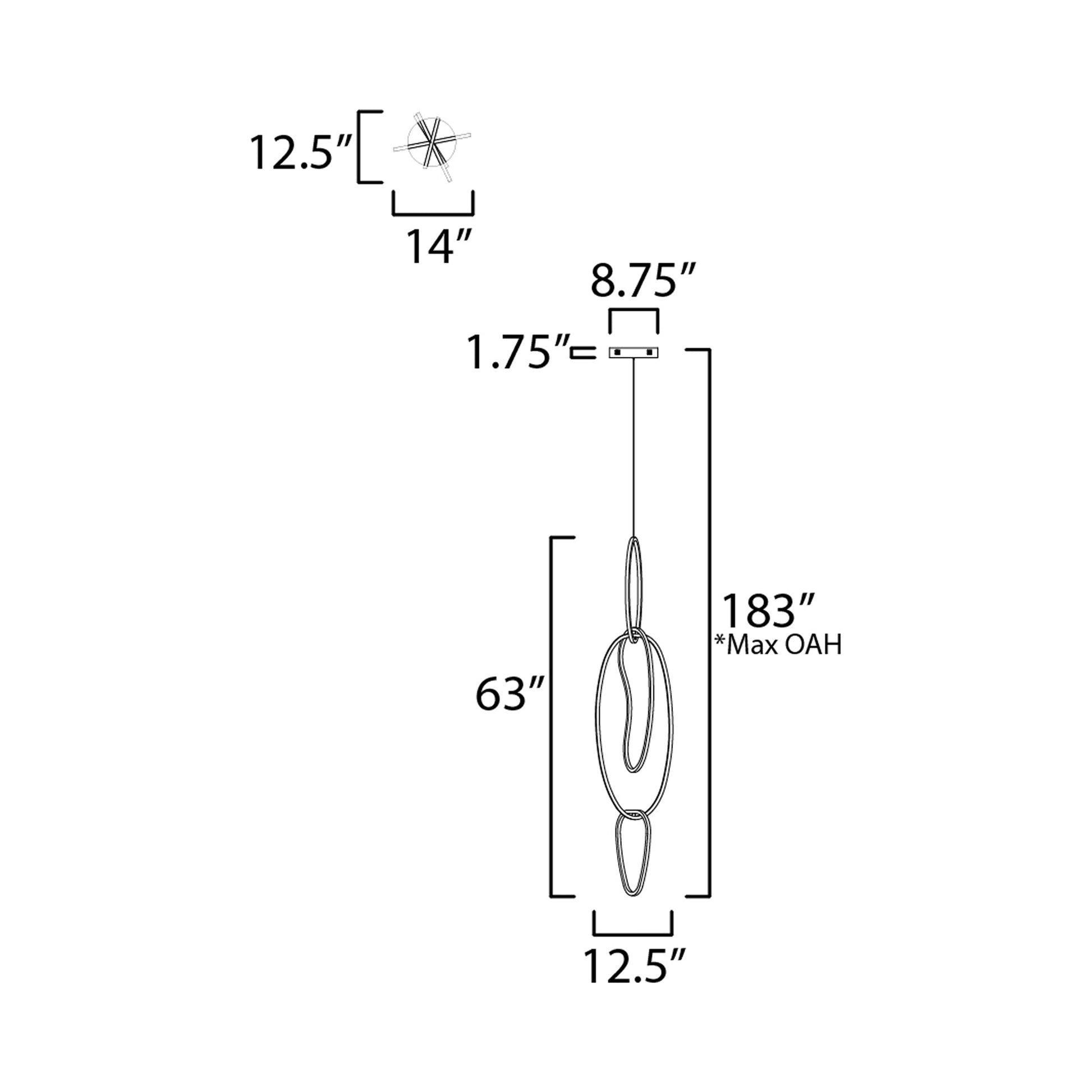 Unity LED Pendant Light - line drawing.