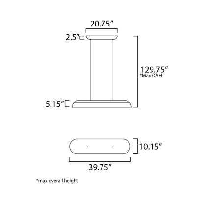 Wimbledon LED Linear Pendant Light - line drawing.