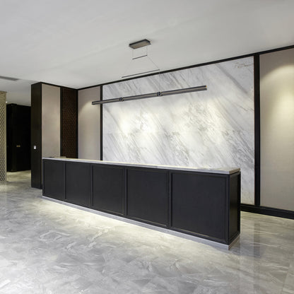 Admiral Rectangular LED Chandelier in living room.