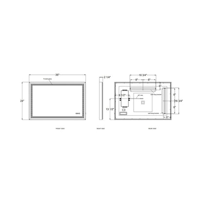 Artell Rectangle LED Wall Mirror - line drawing.