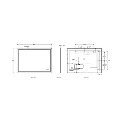 Artell Rectangle LED Wall Mirror - line drawing.