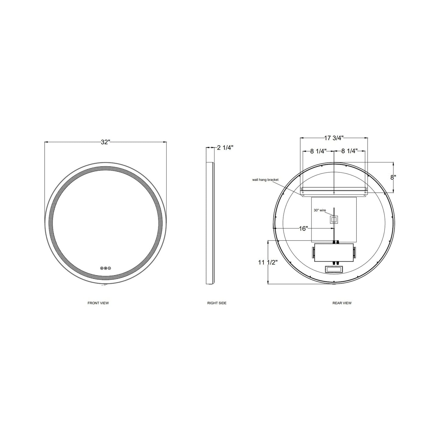 Artell Round LED Wall Light - line drawing.