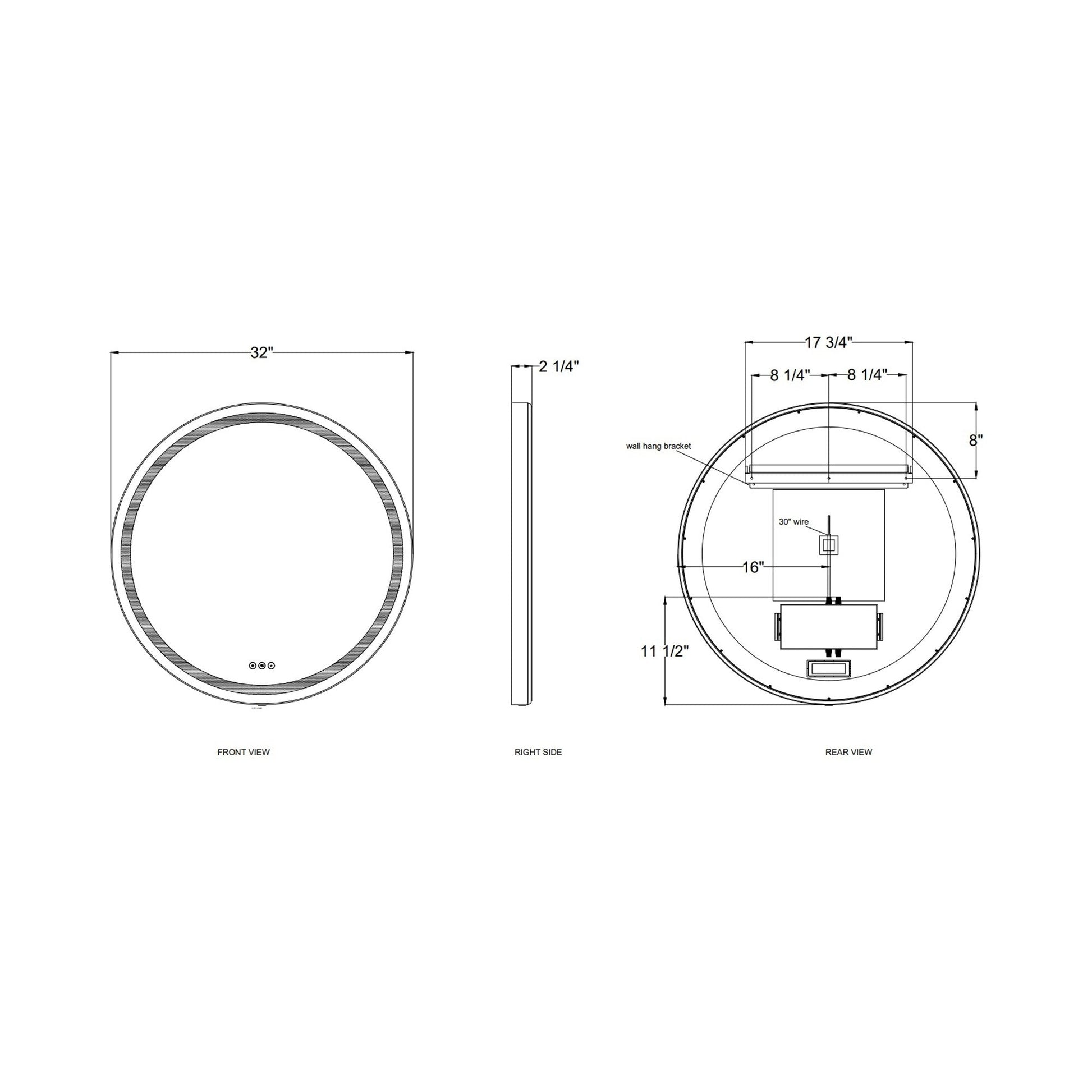 Artell Round LED Wall Light - line drawing.