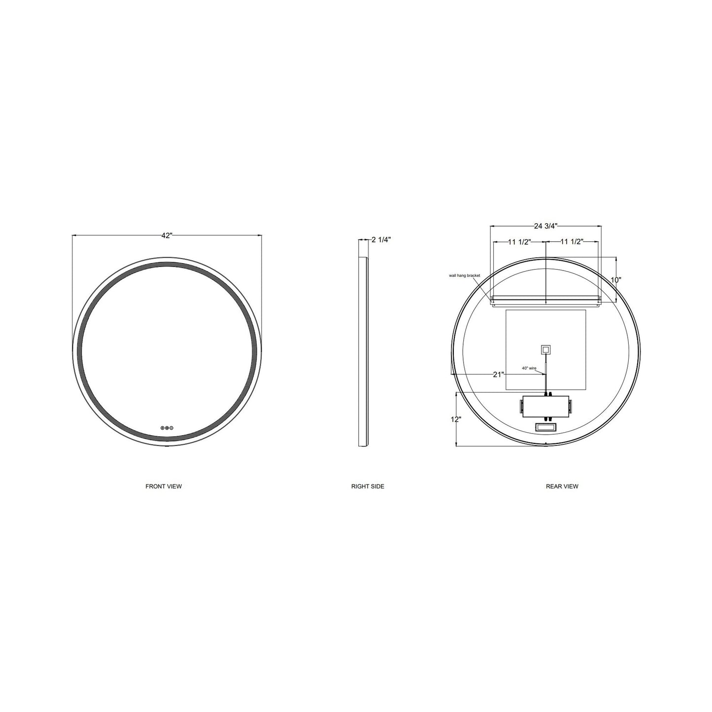 Artell Round LED Wall Light - line drawing.