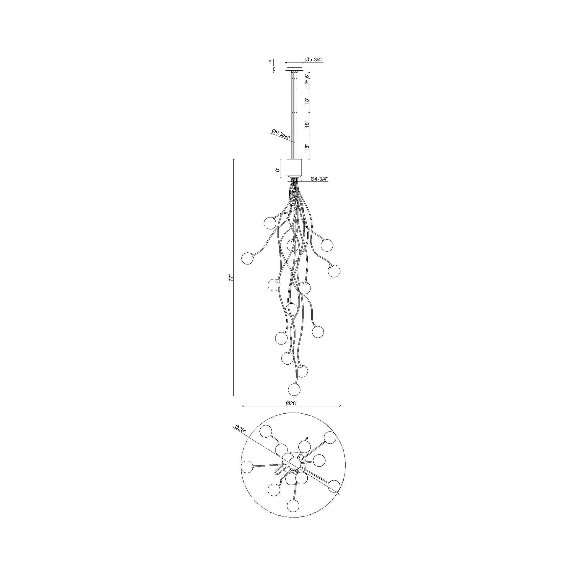 Athena LED Chandelier - line drawing.