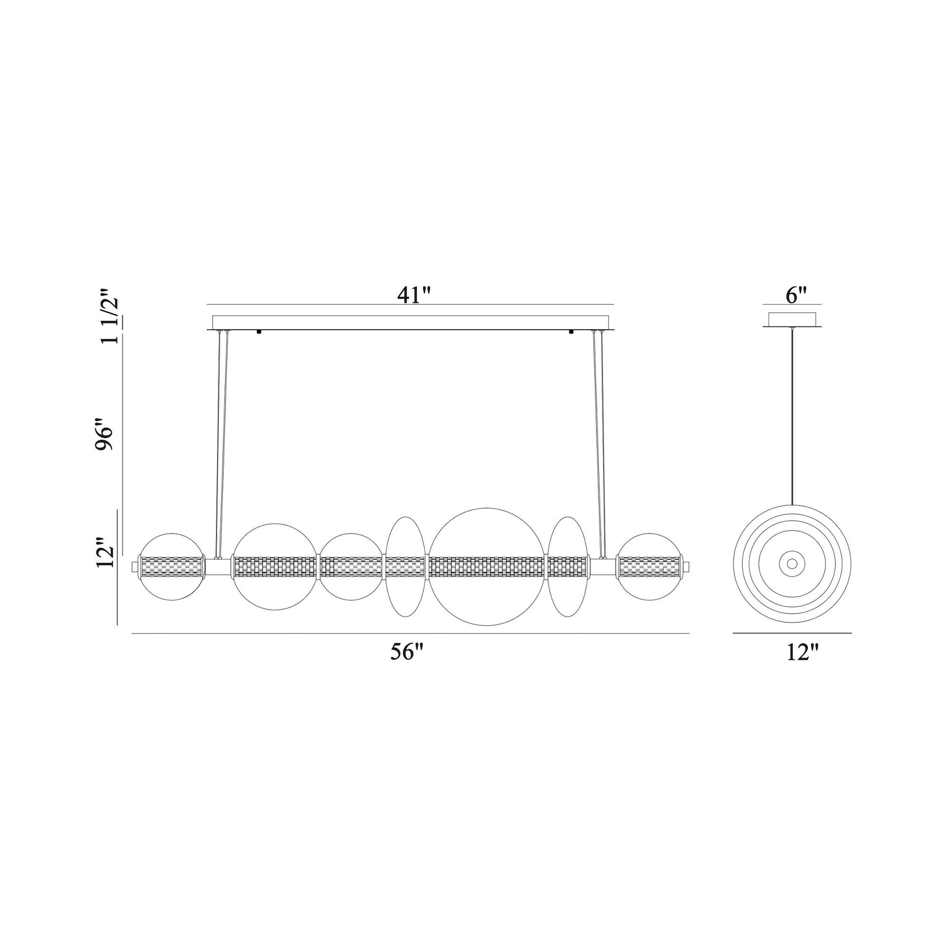 Atomo LED Chandelier - line drawing.