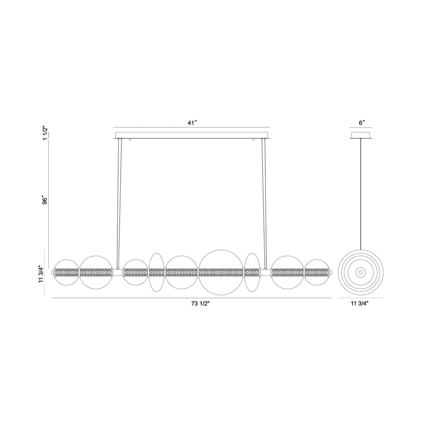 Atomo LED Chandelier - line drawing.
