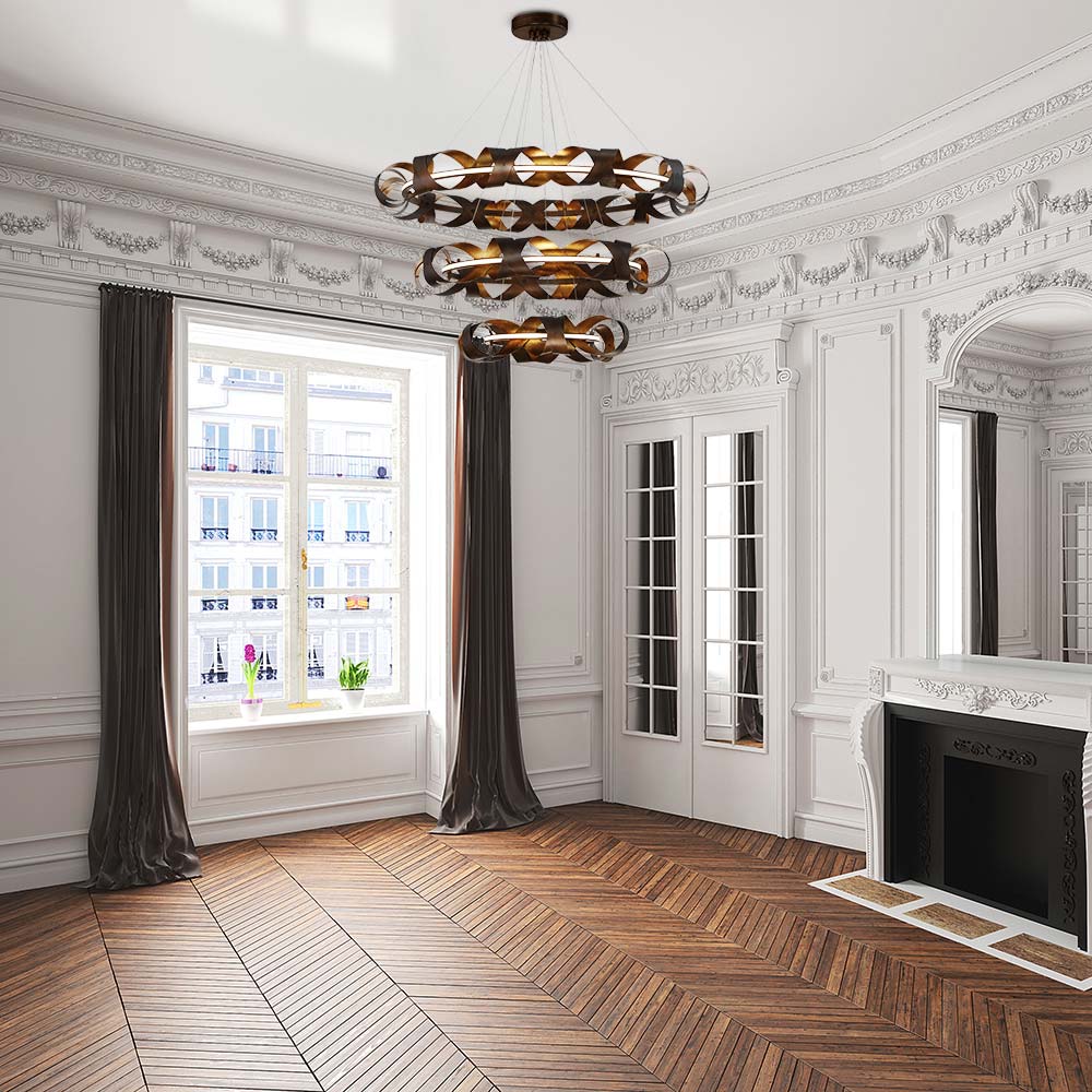 Banderia LED Multi Tier Chandelier in living room.