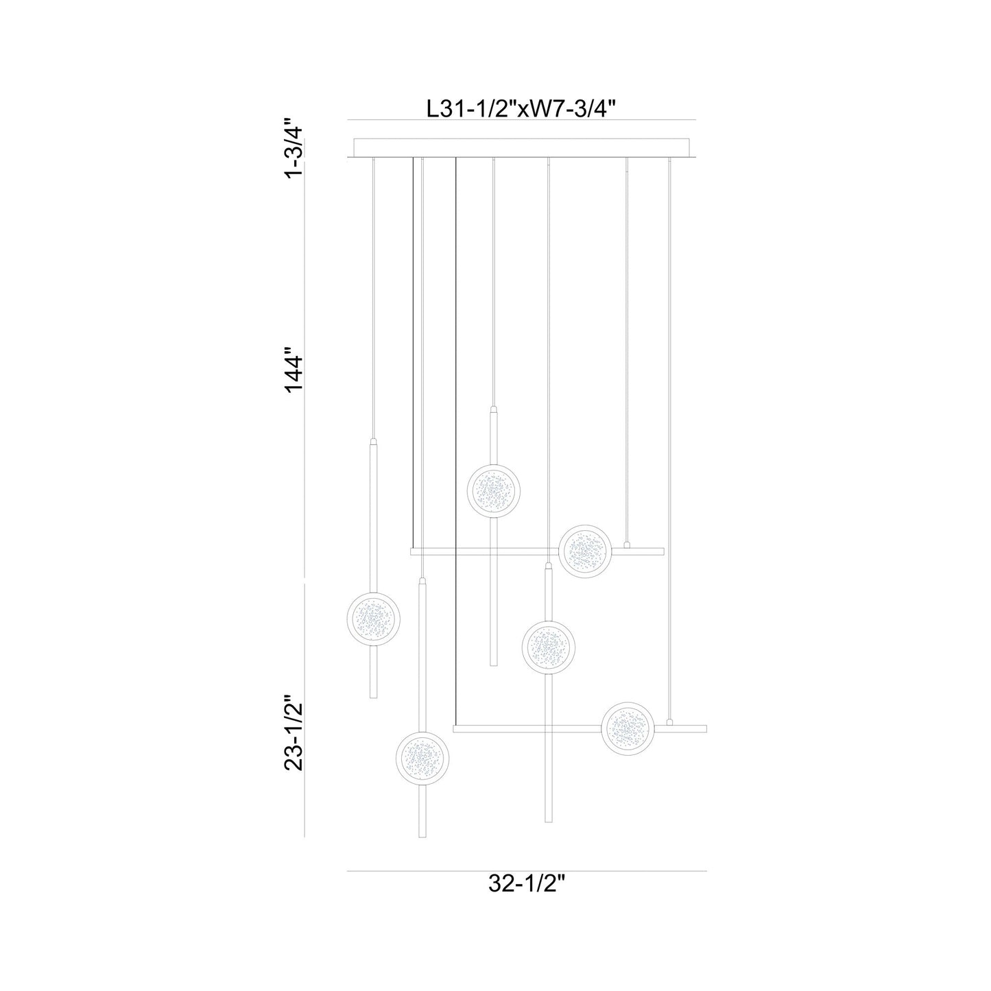 Barletta LED Linear Chandelier - line drawing.