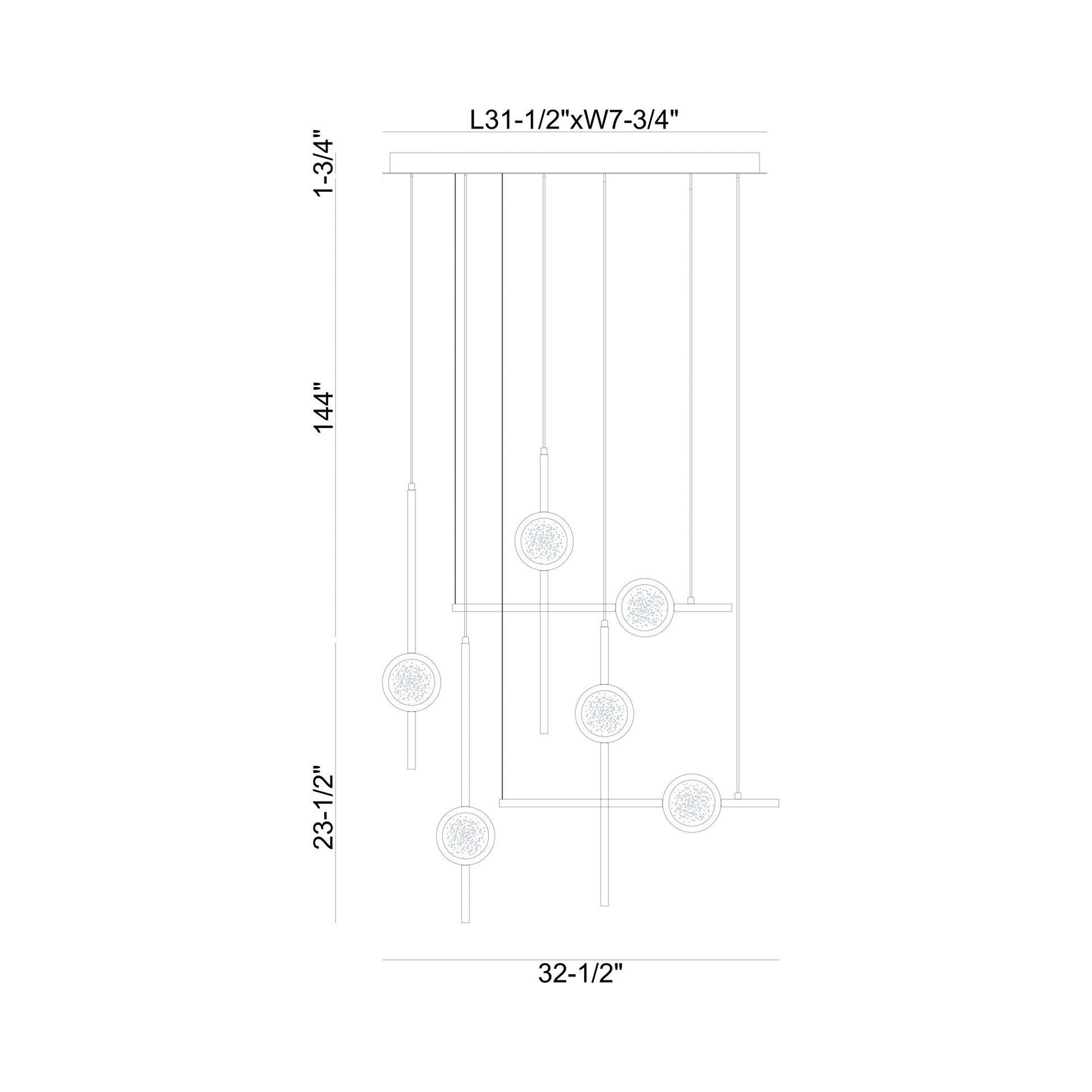 Barletta LED Linear Chandelier - line drawing.