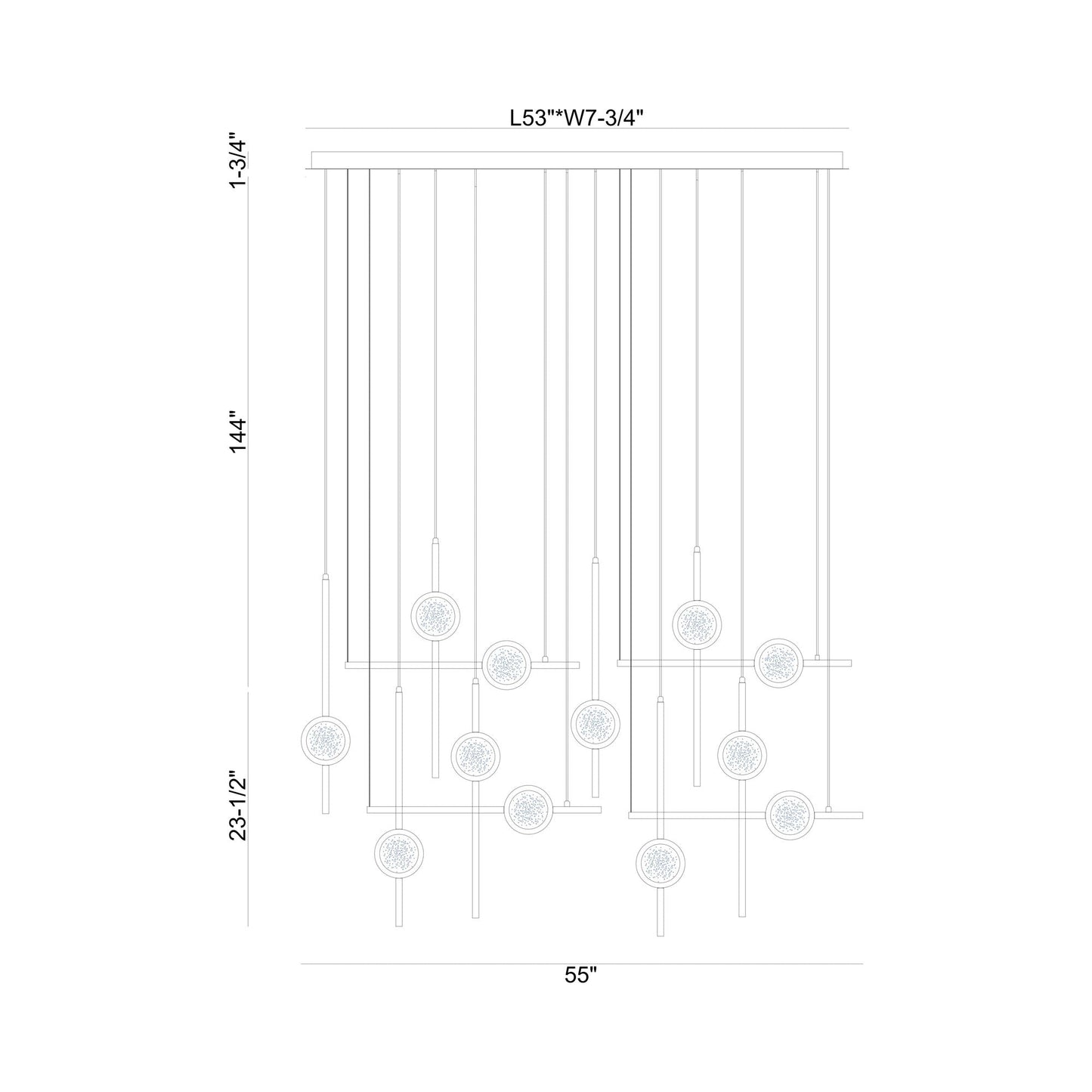 Barletta LED Linear Chandelier - line drawing.