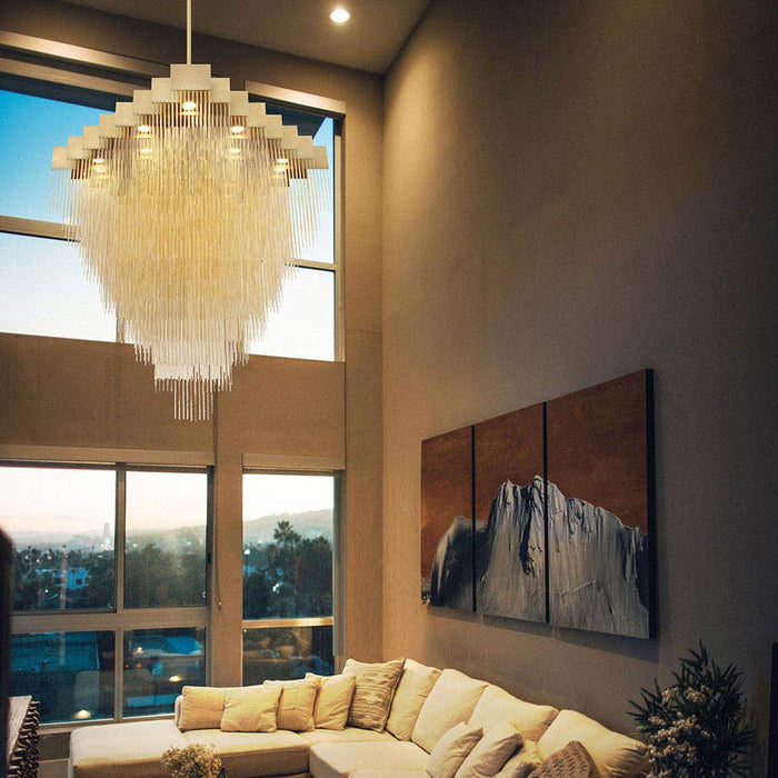 Bloomfield Oval LED Chandelier in living room.