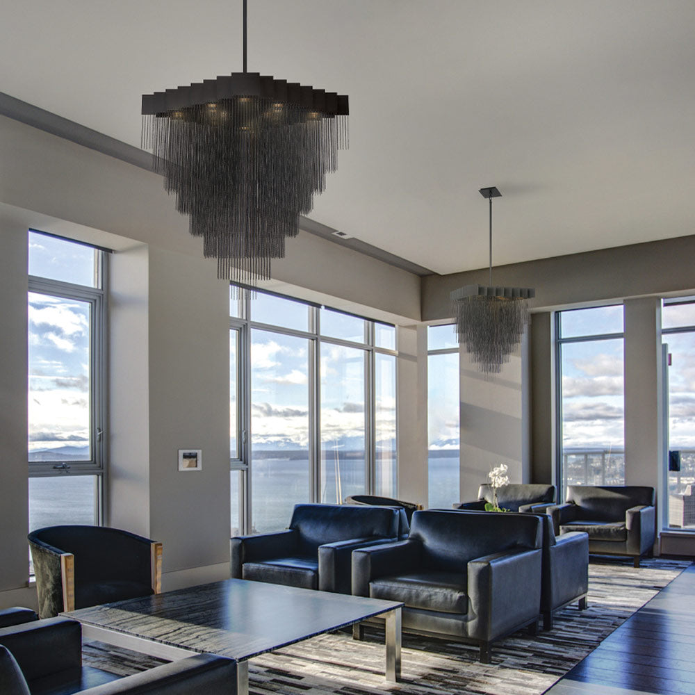 Bloomfield Oval LED Chandelier in living room.