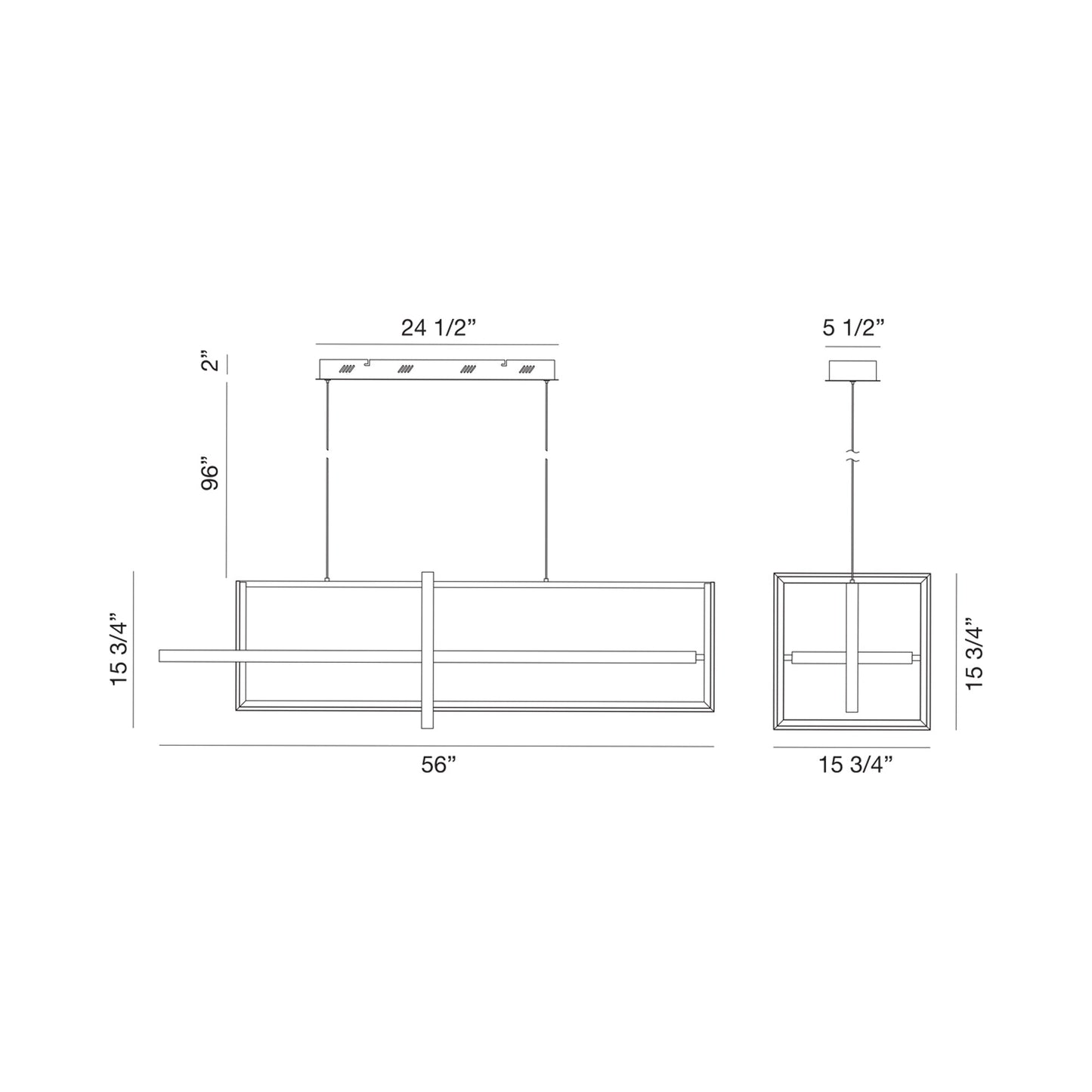 Bordo LED Linear Chandelier - line drawing.
