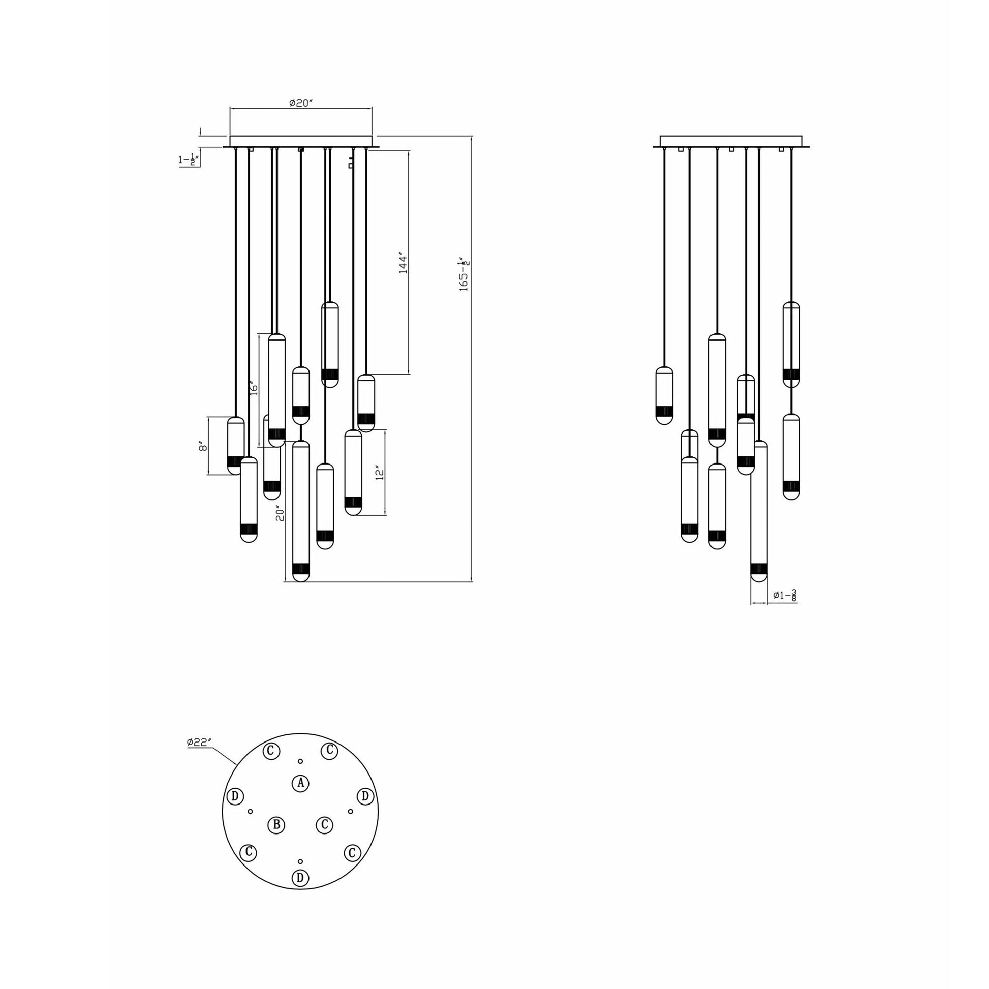 Cambre LED Chandelier - line drawing.