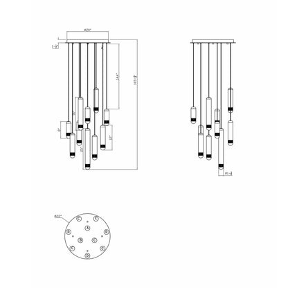 Cambre LED Chandelier - line drawing.