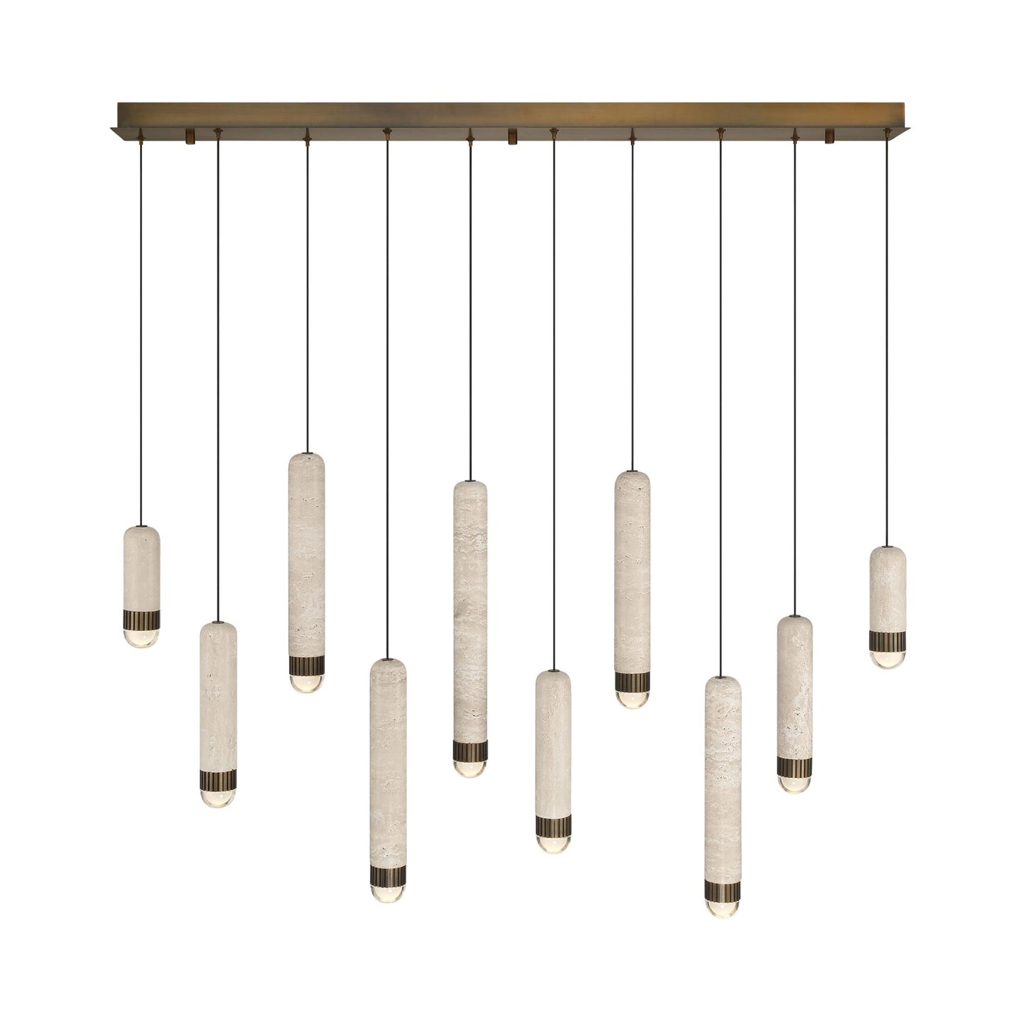 Cambre Linear LED Chandelier in Antique Brass.