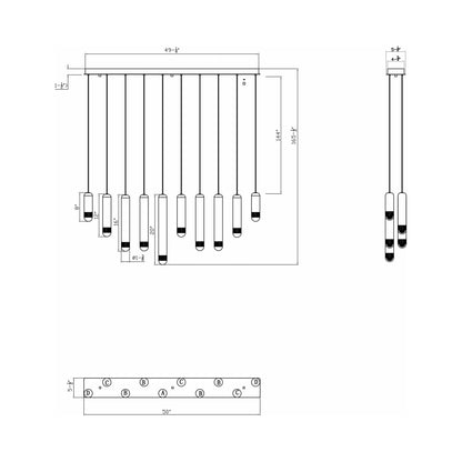 Cambre Linear LED Chandelier - line drawing.