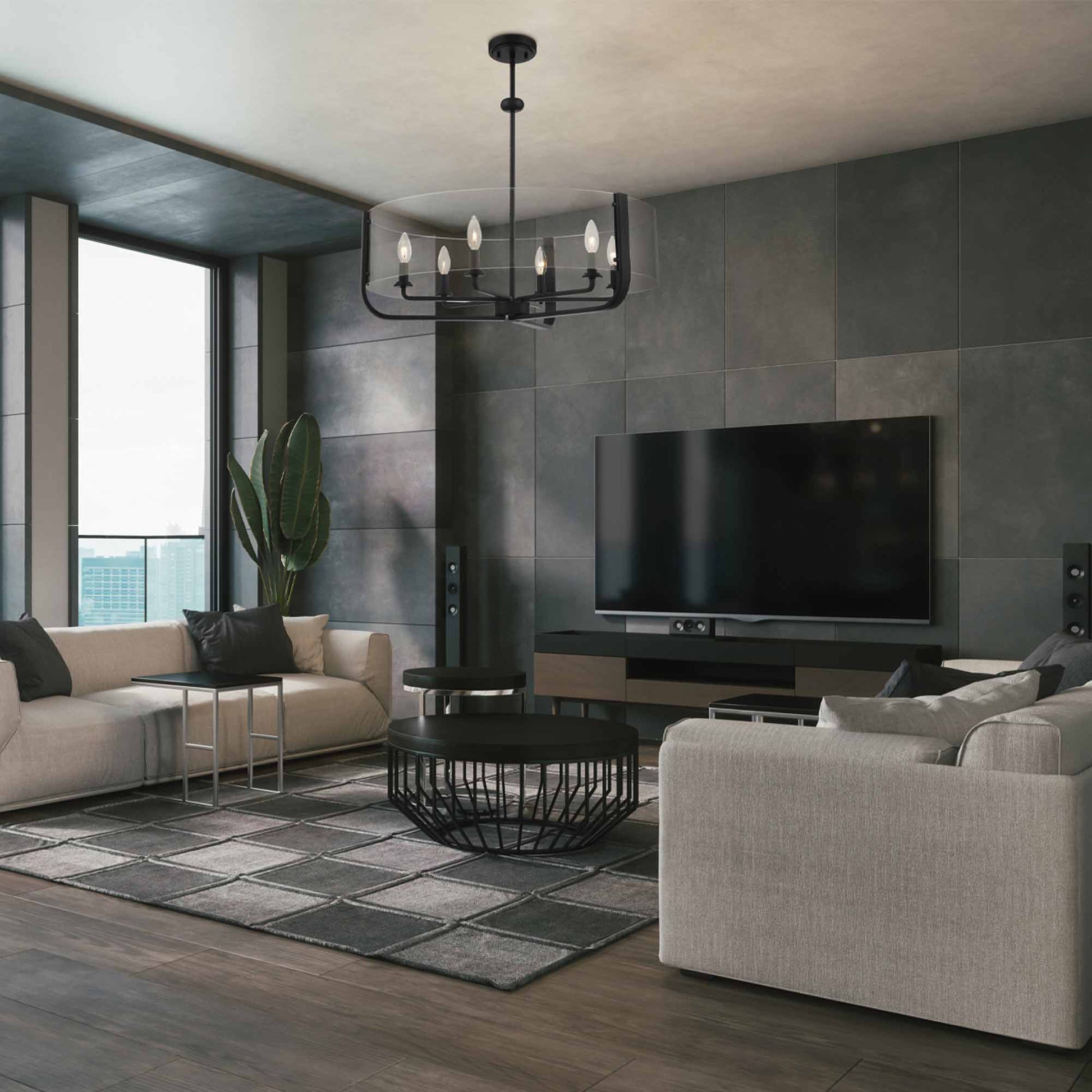 Campisi Chandelier in living room.