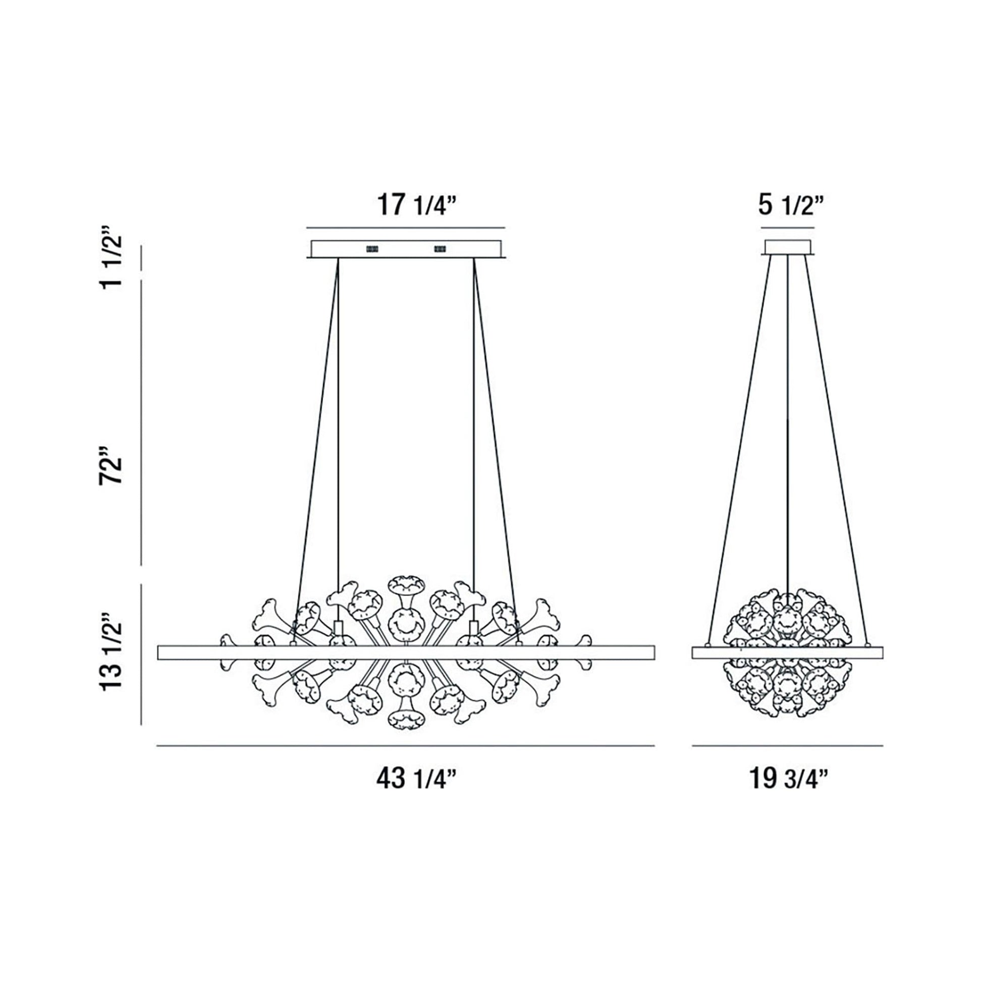 Clayton LED Linear Chandelier - line drawing.