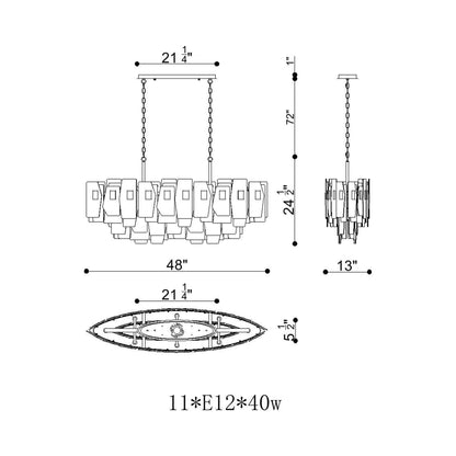 Cocolina Linear Chandelier - line drawing.