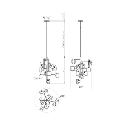 Cornice LED Chandelier - line drawing.