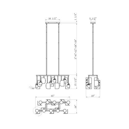 Cornice LED Linear Chandelier - line drawing.