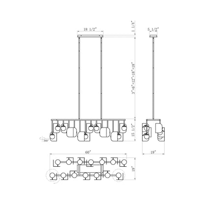 Cornice LED Linear Chandelier - line drawing.