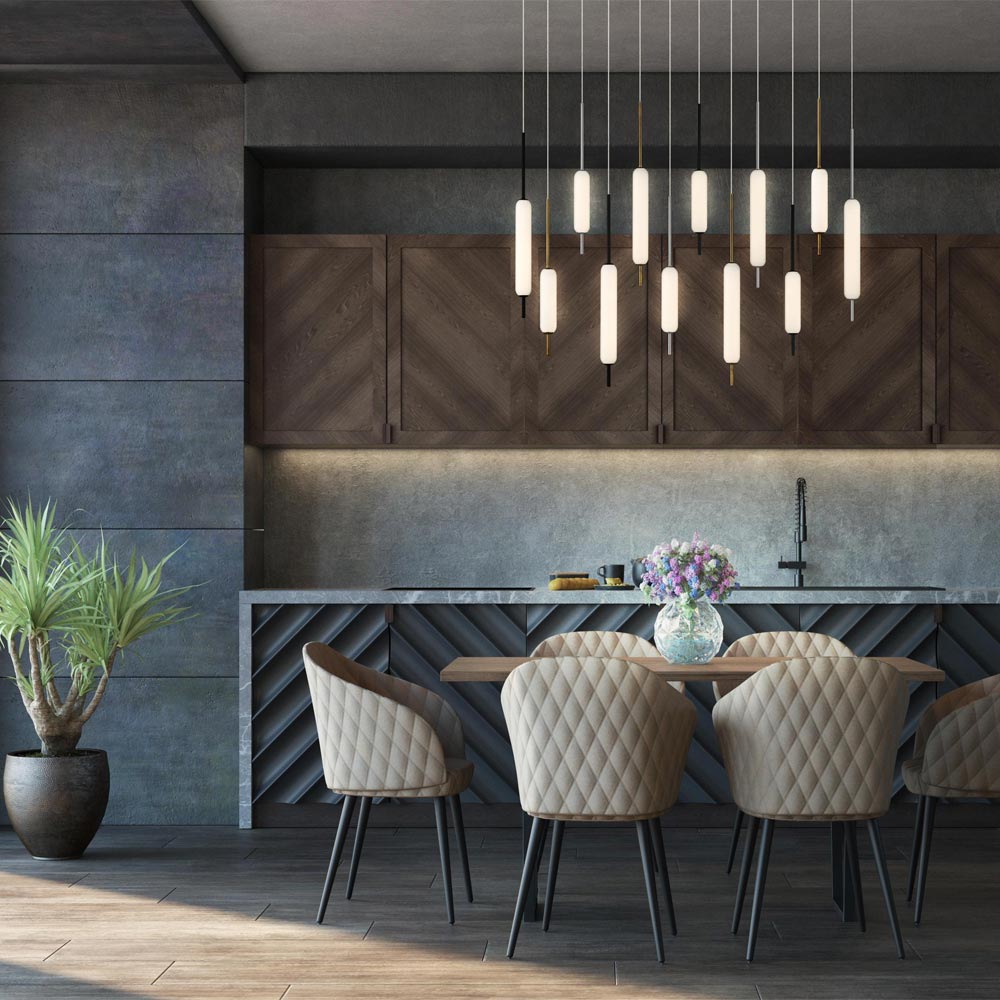 Cumberland Rectangular LED Multi Light Pendant Light in dining room.