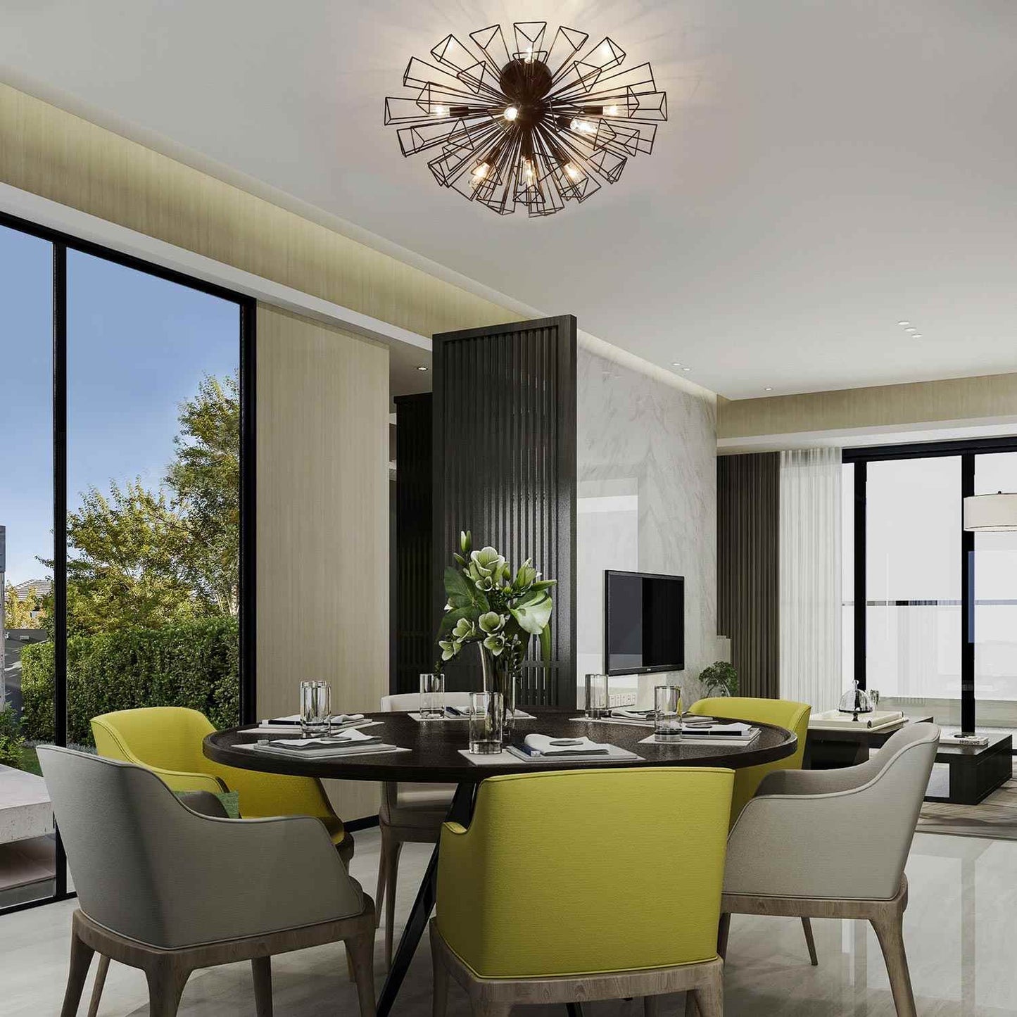 Dendelio Semi Flush Mount Ceiling Light in dining room.