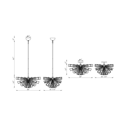 Dendelio Semi Flush Mount Ceiling Light - line drawing.