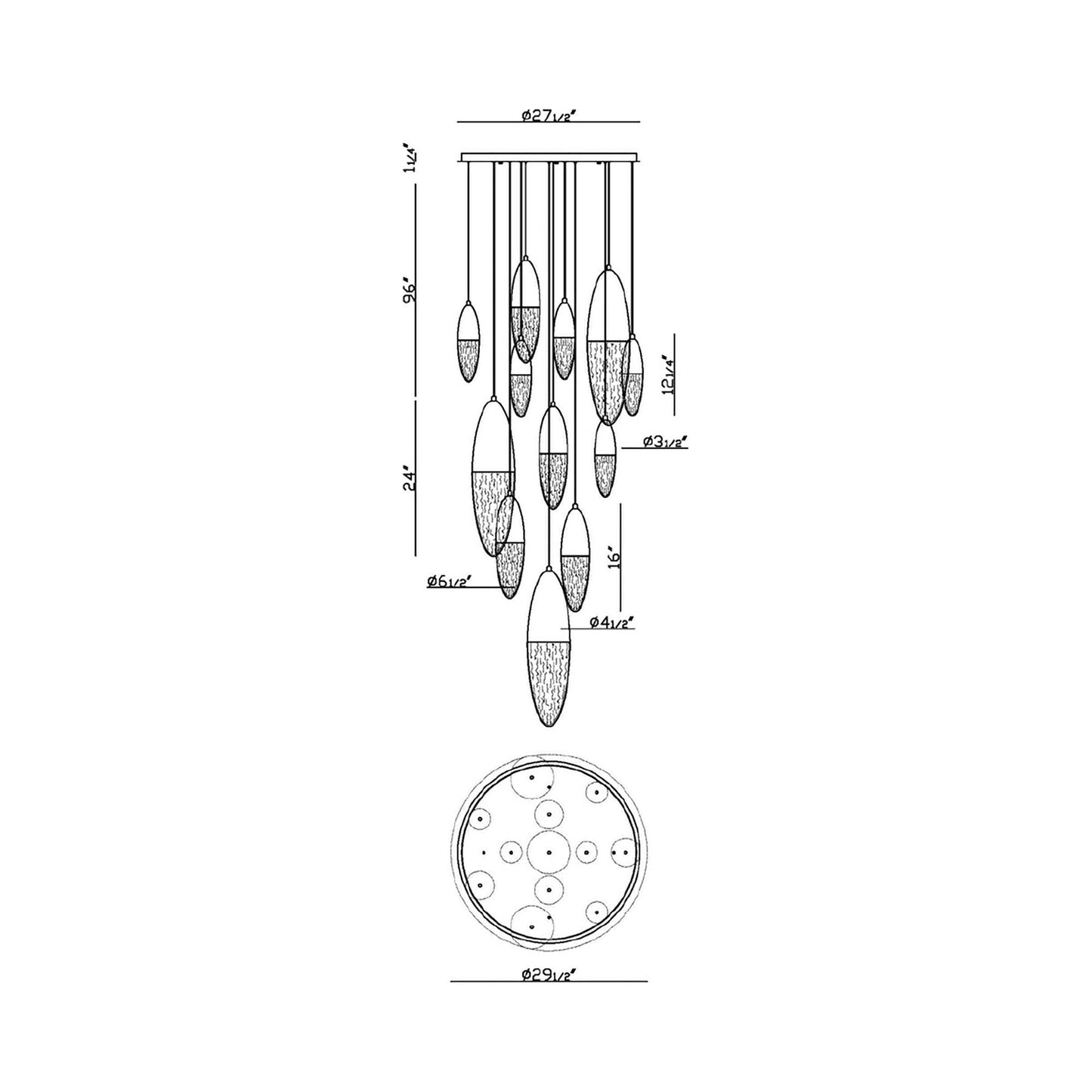 Ecrou Chandelier - line drawing.