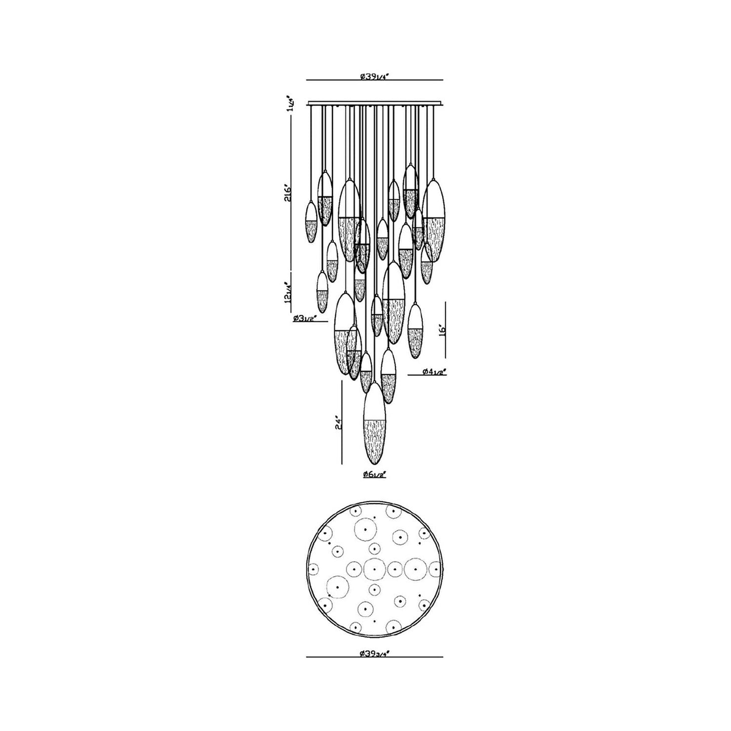 Ecrou Chandelier - line drawing.