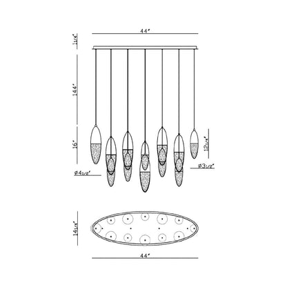 Ecrou Oval Chandelier - line drawing.
