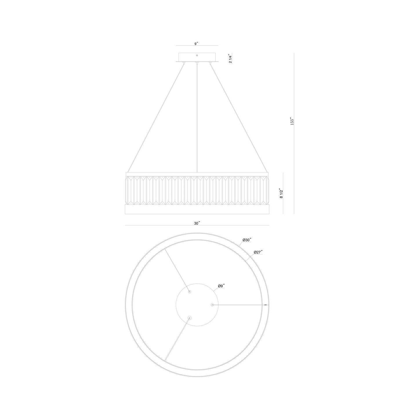 Empra LED Chandelier - line drawing.