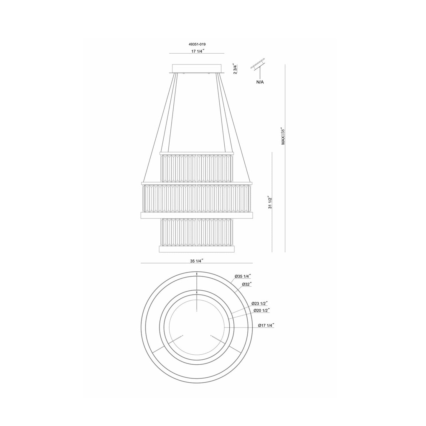 Empra LED Ring Chandelier - line drawing.
