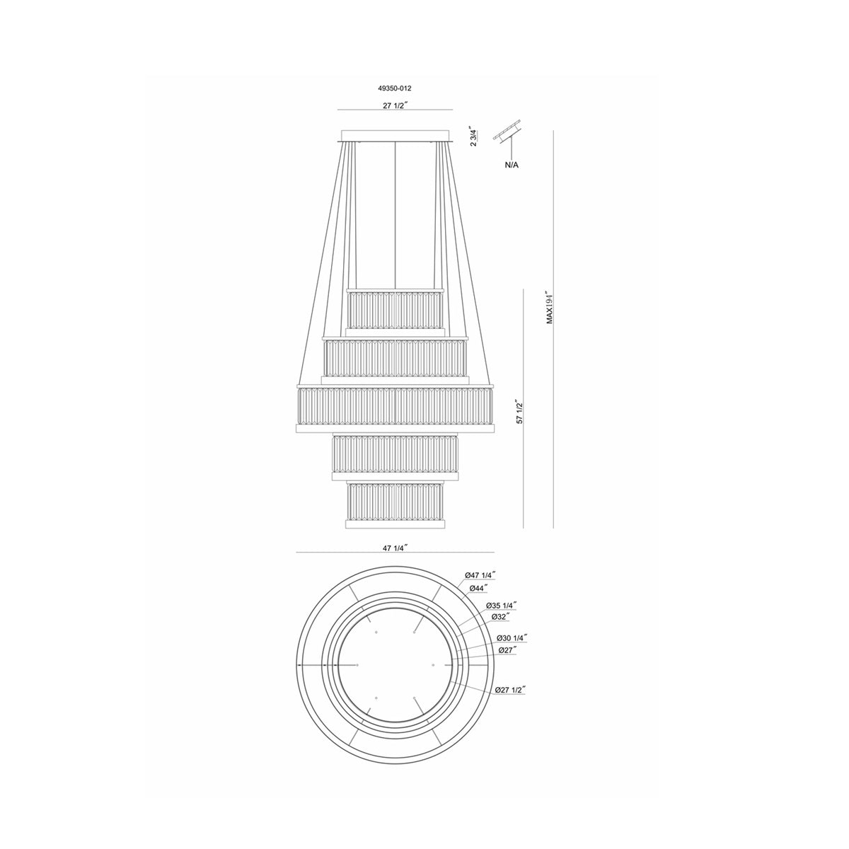 Empra LED Ring Chandelier - line drawing.