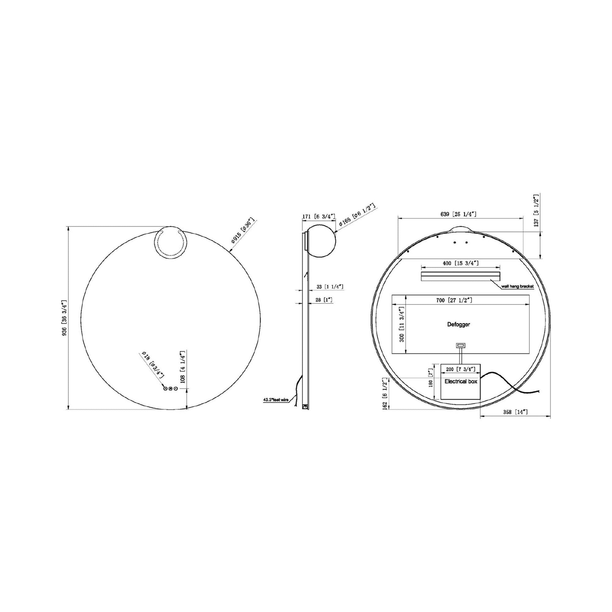 Gia Round LED Wall Mirror - line drawing.