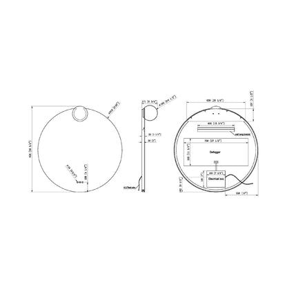 Gia Round LED Wall Mirror - line drawing.